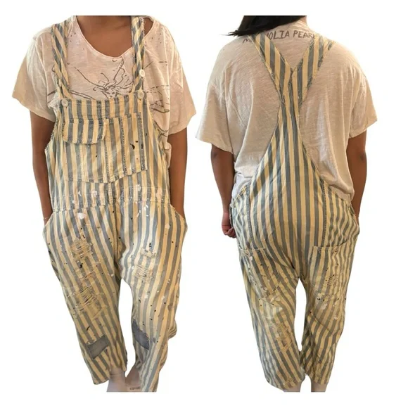 Magnolia Pearl Striped overalls with slight drop crotch - FIRM ON PRICE